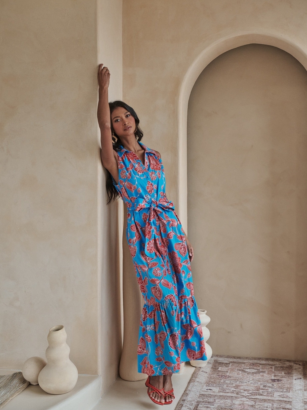 SugarLips blue red Ripon Floral Cileah Collared Maxi Dress sz XL new